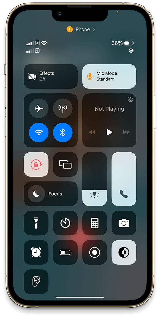 Open iPhone Control Center on Phone Call