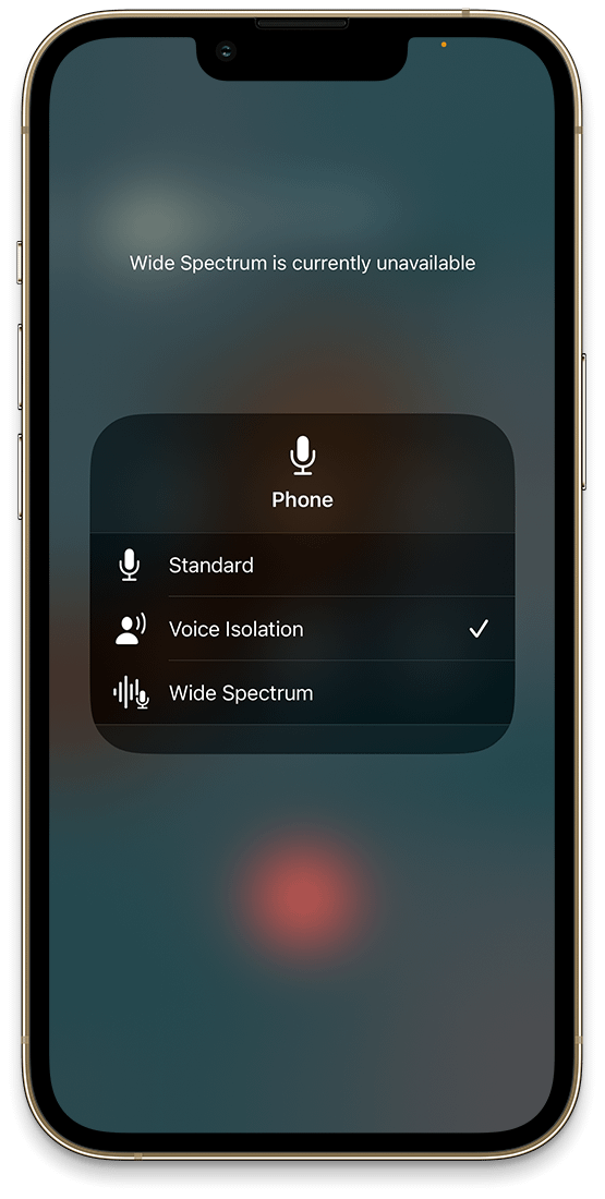Select Voice Isolation to active it on a Phone Call